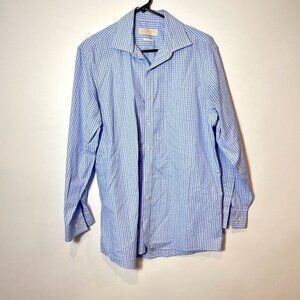 Michael Kors Button Up Dress Shirt Mens 16‎ Blue Long Sleeve Checkered Non Iron